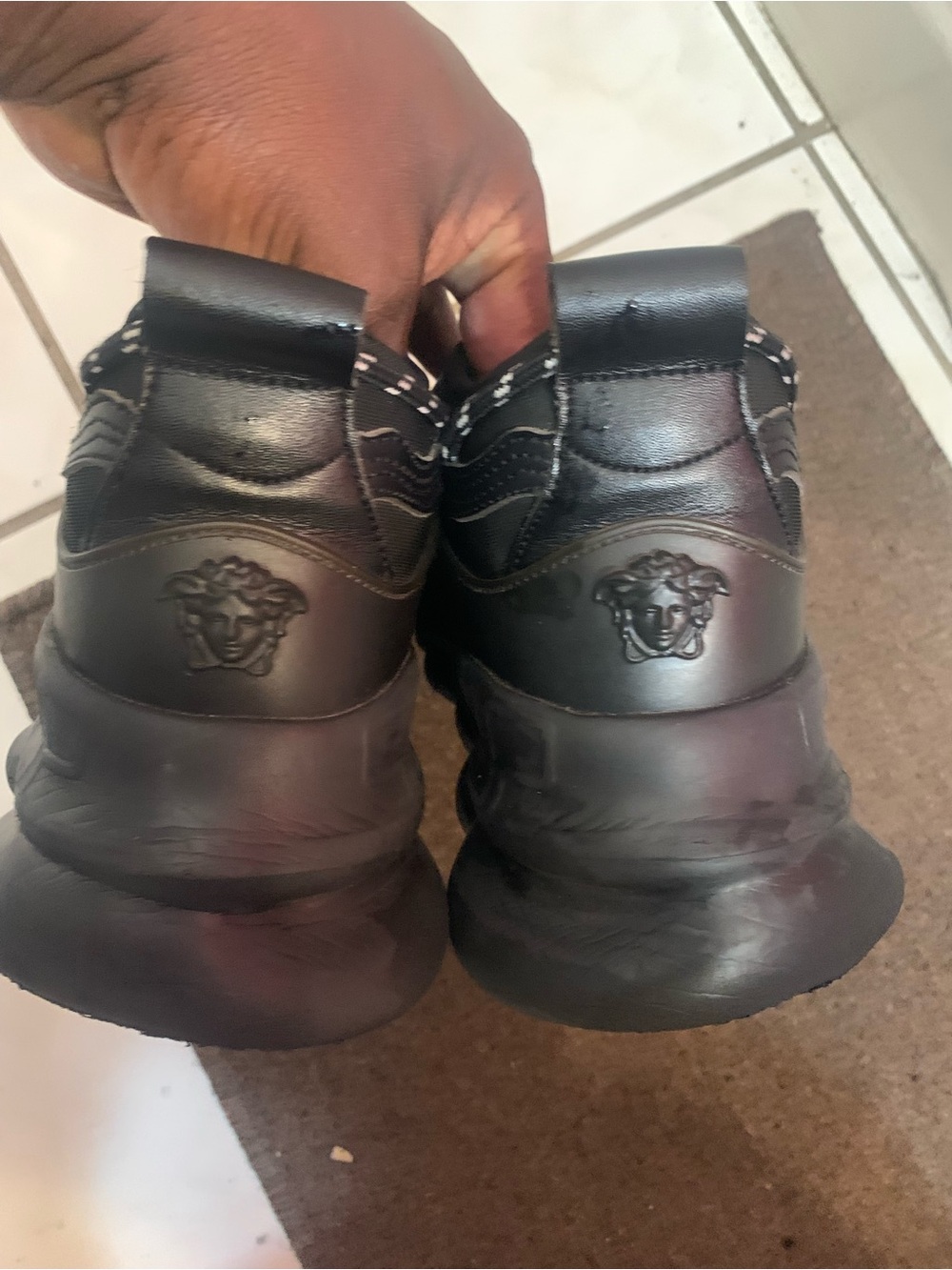 Versace-Inspired Men's Black Leather Sneakers